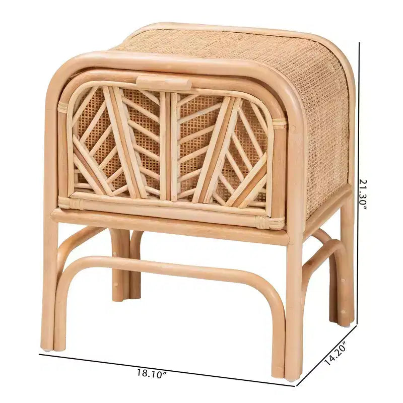 Bali & Pari Carabella Comodino a 1 cassetto in rattan naturale: Artigianale, Design Bohemien, Conservazione Sicura