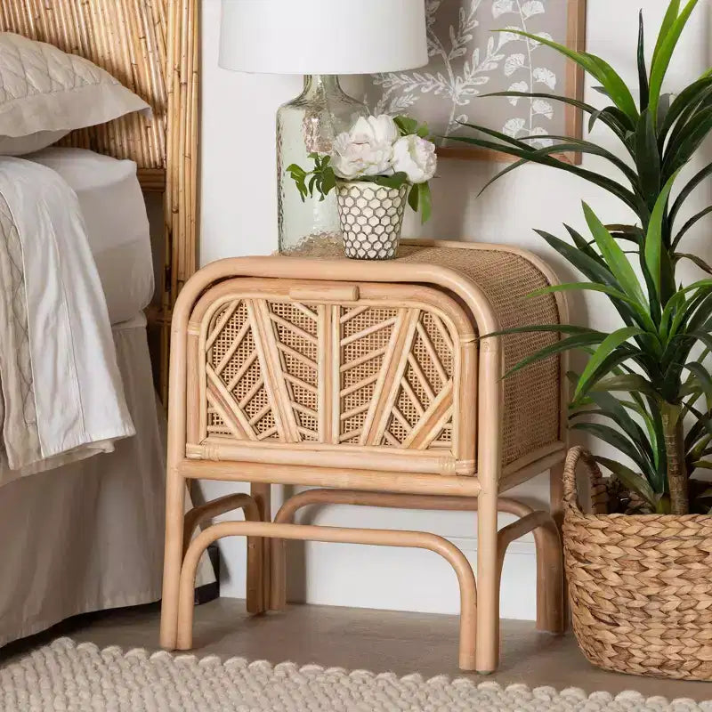 Bali & Pari Carabella Comodino a 1 cassetto in rattan naturale: Artigianale, Design Bohemien, Conservazione Sicura