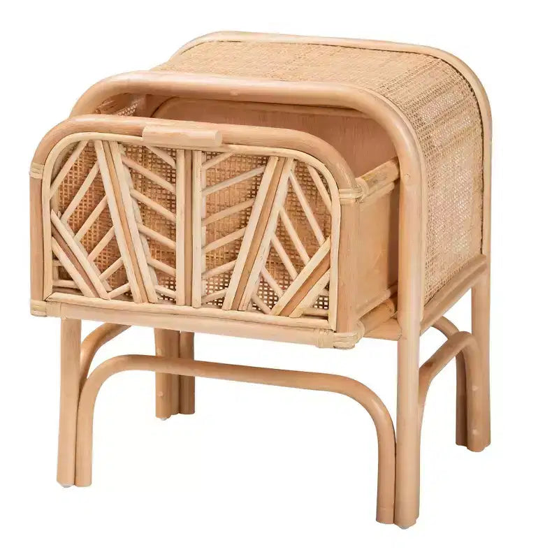 Bali & Pari Carabella Comodino a 1 cassetto in rattan naturale: Artigianale, Design Bohemien, Conservazione Sicura