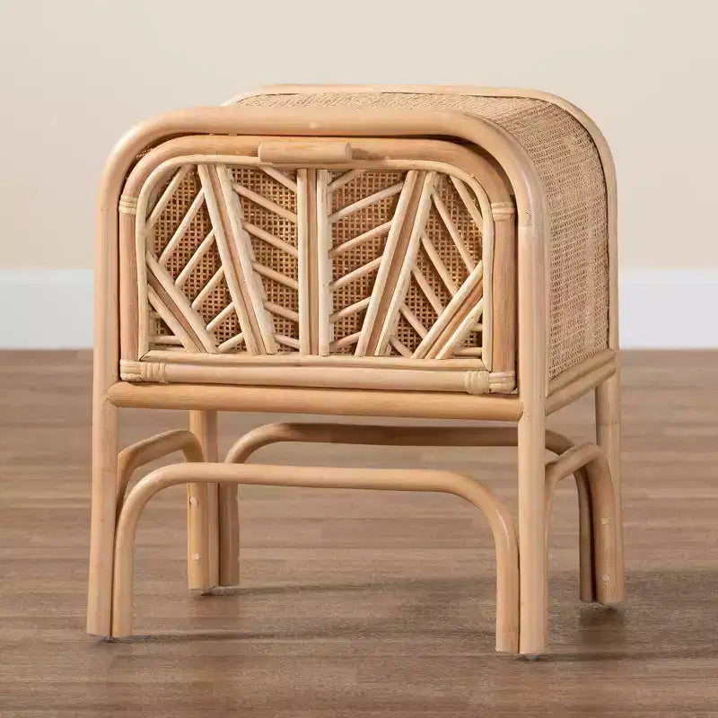 Bali & Pari Carabella Comodino a 1 cassetto in rattan naturale: Artigianale, Design Bohemien, Conservazione Sicura