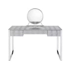 50" Myles Vanity Table Antique White, Chrome Finish - Acme Furniture: Built-in Outlet, USB, Storage