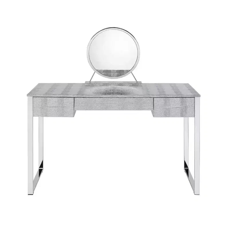 50" Myles Vanity Table Antique White, Chrome Finish - Acme Furniture: Built-in Outlet, USB, Storage