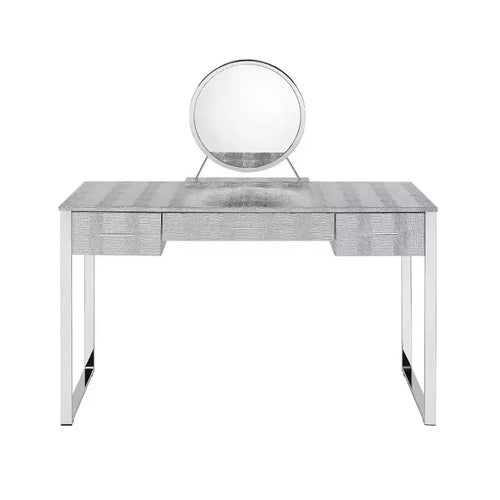 50" Myles Vanity Table Antique White, Chrome Finish - Acme Furniture: Built-in Outlet, USB, Storage