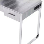 Tavolo da toeletta Myles da 50" bianco antico, finitura cromata - Acme Furniture: Presa integrata, USB, contenitore