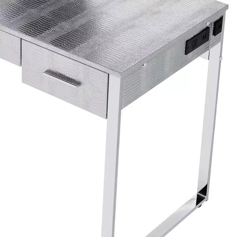 Tavolo da toeletta Myles da 50" bianco antico, finitura cromata - Acme Furniture: Presa integrata, USB, contenitore