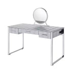 Tavolo da toeletta Myles da 50" bianco antico, finitura cromata - Acme Furniture: Presa integrata, USB, contenitore