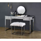 Tavolo da toeletta Myles da 50" bianco antico, finitura cromata - Acme Furniture: Presa integrata, USB, contenitore