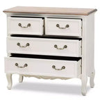 Cassettiera 4 cassetti Amalie Bianco/Rovere - Baxton Studio: Stile provenzale, Maniglie in ottone, Completamente assemblato