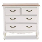 Cassettiera 4 cassetti Amalie Bianco/Rovere - Baxton Studio: Stile provenzale, Maniglie in ottone, Completamente assemblato