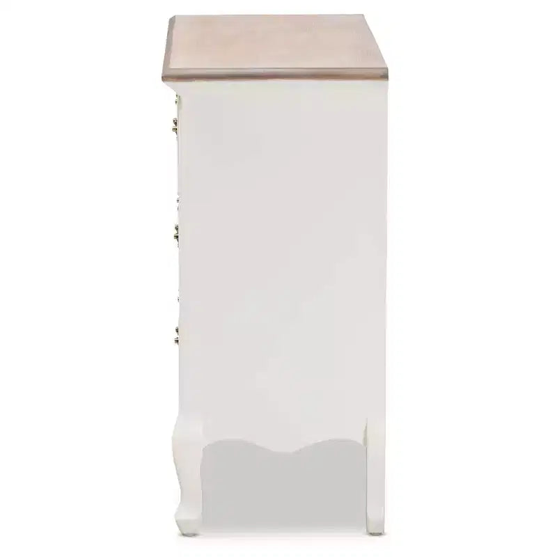 Cassettiera 4 cassetti Amalie Bianco/Rovere - Baxton Studio: Stile provenzale, Maniglie in ottone, Completamente assemblato