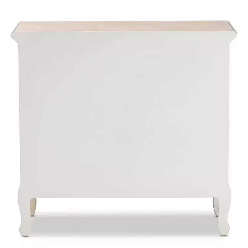 Cassettiera 4 cassetti Amalie Bianco/Rovere - Baxton Studio: Stile provenzale, Maniglie in ottone, Completamente assemblato