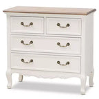 Cassettiera 4 cassetti Amalie Bianco/Rovere - Baxton Studio: Stile provenzale, Maniglie in ottone, Completamente assemblato