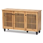 Baxton Studio Fernanda Wood 3 Door Cabinet Oak Brown/Black: Fixed Shelves, Shoe Organizer, 6-Tier Storage