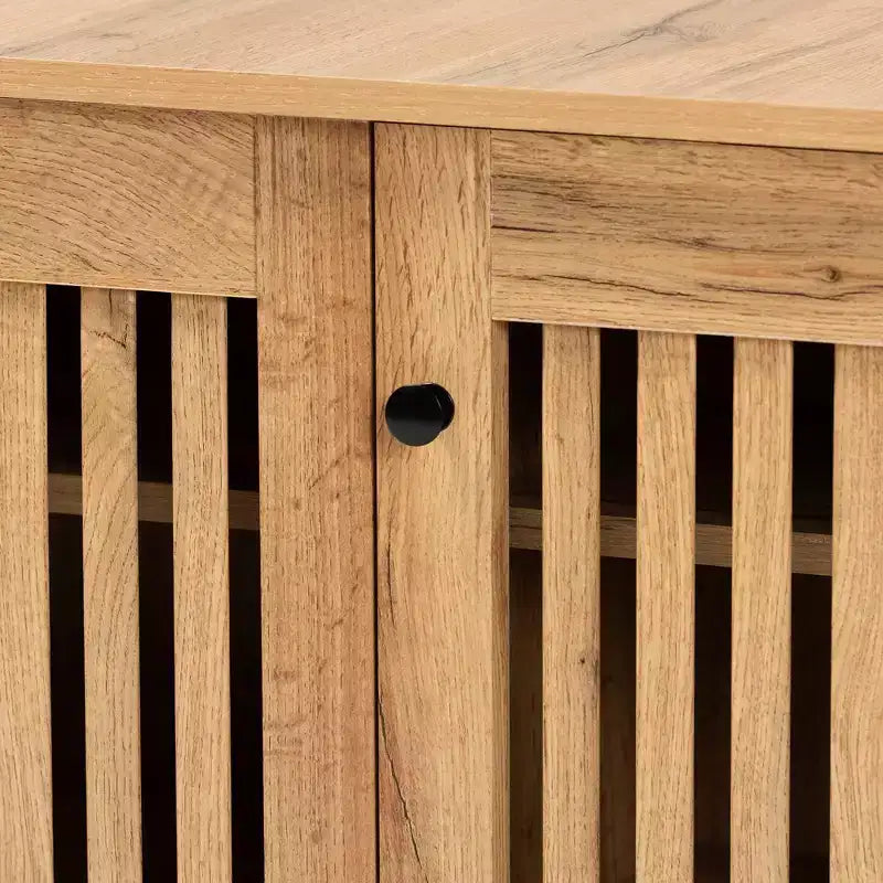 Baxton Studio Fernanda Mobile a 3 ante in legno Rovere Marrone/Nero: Ripiani fissi, Scarpiera, Mobile contenitore a 6 ripiani