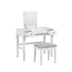 Adler Tradizionale Legno Cassettiera 2 Cassetti con Specchio Sollevabile e Sgabello Imbottito Bianco - Linon