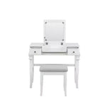 Adler Tradizionale Legno Cassettiera 2 Cassetti con Specchio Sollevabile e Sgabello Imbottito Bianco - Linon