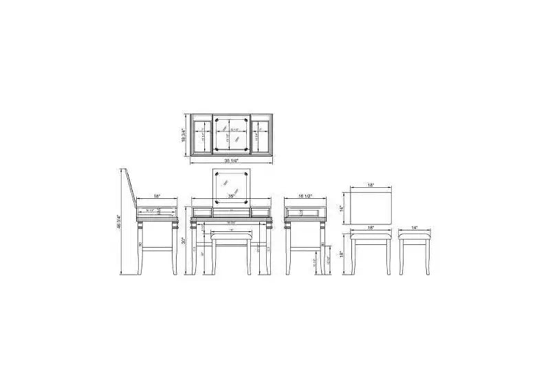 Adler Tradizionale Legno Cassettiera 2 Cassetti con Specchio Sollevabile e Sgabello Imbottito Bianco - Linon