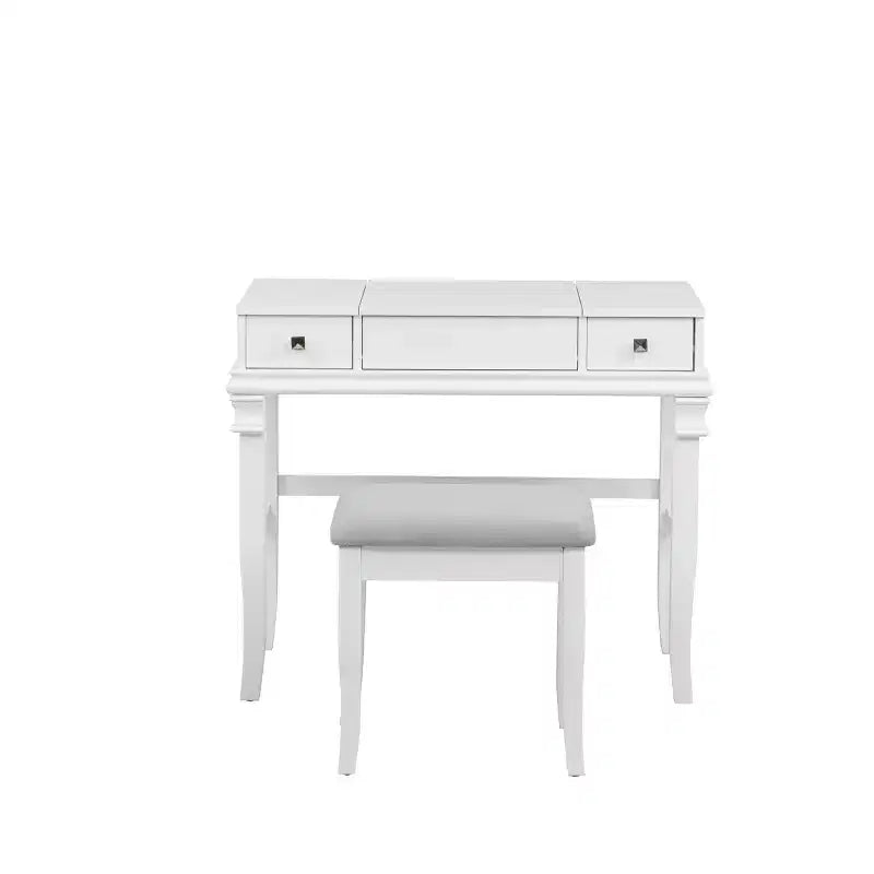 Adler Tradizionale Legno Cassettiera 2 Cassetti con Specchio Sollevabile e Sgabello Imbottito Bianco - Linon