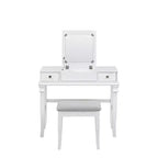 Adler Tradizionale Legno Cassettiera 2 Cassetti con Specchio Sollevabile e Sgabello Imbottito Bianco - Linon