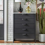 Buylateral Keely Comò moderno a 5 cassetti con piano in finto marmo grigio carbone: Mid-Century Modern, Mobile contenitore per camera da letto, Piano in finto marmo