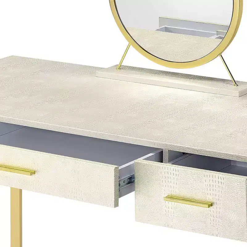 Tavolino da trucco Myles da 50" con finitura bianca antica e champagne - Acme Furniture