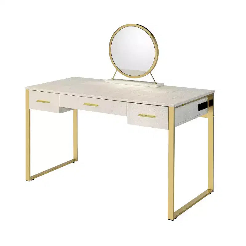 Tavolino da trucco Myles da 50" con finitura bianca antica e champagne - Acme Furniture