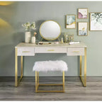 Tavolino da trucco Myles da 50" con finitura bianca antica e champagne - Acme Furniture