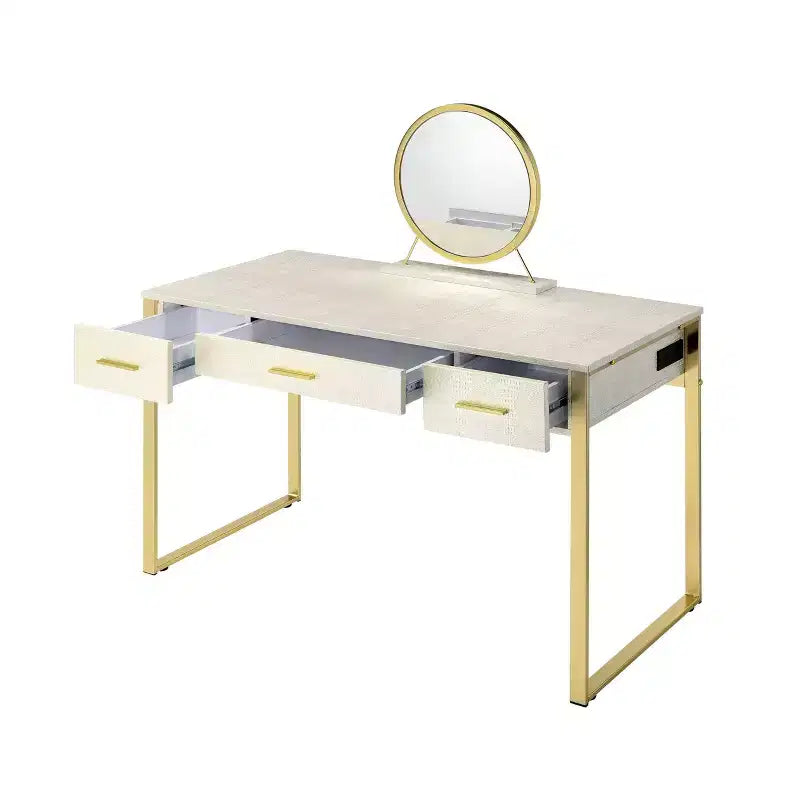 Tavolino da trucco Myles da 50" con finitura bianca antica e champagne - Acme Furniture