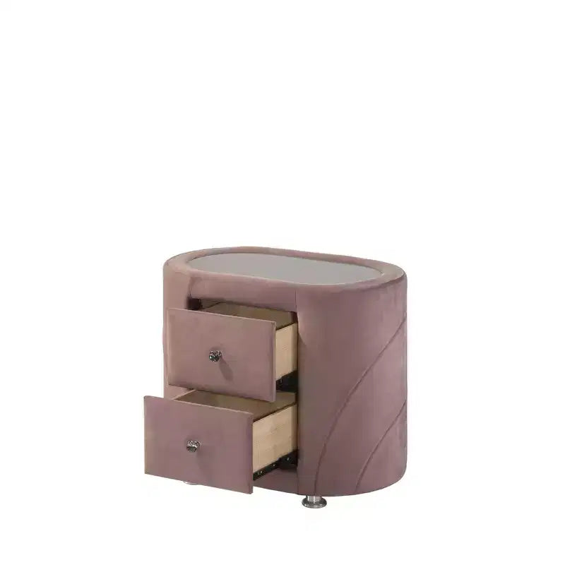 Comodino Salonia 29" in Velluto Rosa - Acme Furniture: Composito di Legno, Nessun Montaggio, Conforme agli Standard di Sicurezza