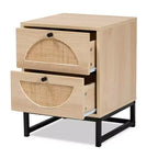 Ardon comodino a 1 cassetto in legno e metallo bohémien con rattan marrone chiaro/nero - Baxton Studio