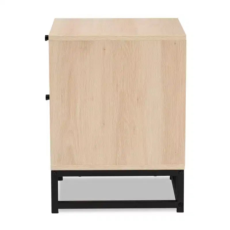 Ardon comodino a 1 cassetto in legno e metallo bohémien con rattan marrone chiaro/nero - Baxton Studio