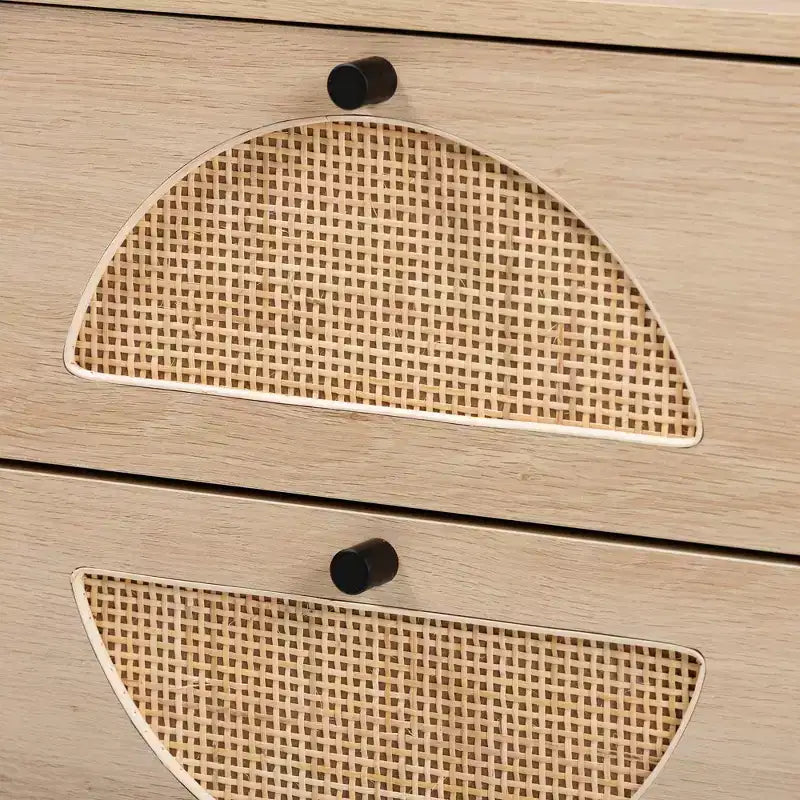 Ardon comodino a 1 cassetto in legno e metallo bohémien con rattan marrone chiaro/nero - Baxton Studio
