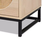 Ardon comodino a 1 cassetto in legno e metallo bohémien con rattan marrone chiaro/nero - Baxton Studio
