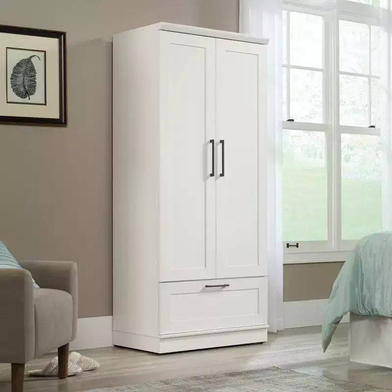 Armadio Homeplus Soft White - Sauder: Costruzione in MDF, armadio a 2 ante con cassetti e ferramenta in metallo