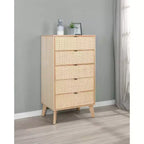 Chancery Boho Wood Ratan 5 Drawer Chest Dresser Natural - Powell