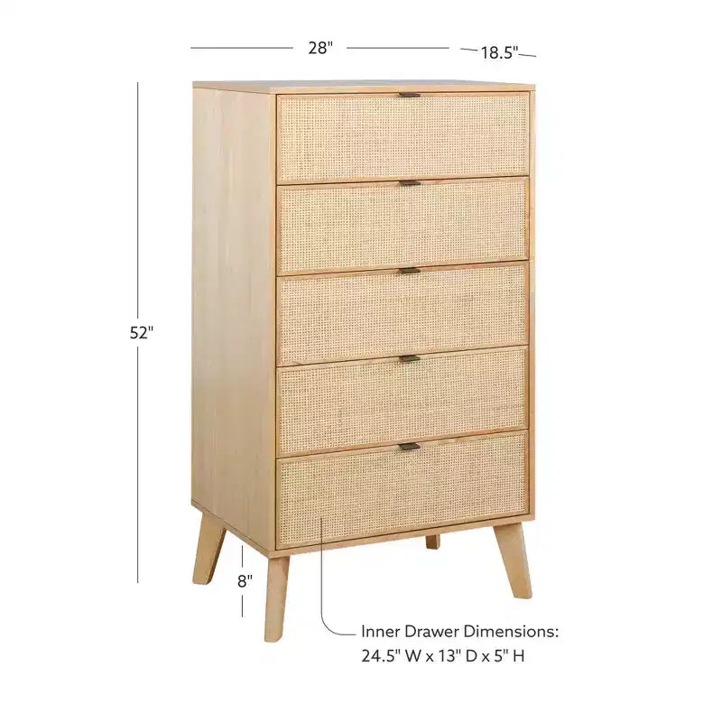 Cassettiera a 5 cassetti in legno e rattan stile bohémien colore naturale Chancery - Powell
