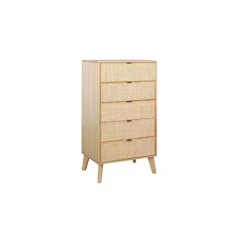 Cassettiera a 5 cassetti in legno e rattan stile bohémien colore naturale Chancery - Powell