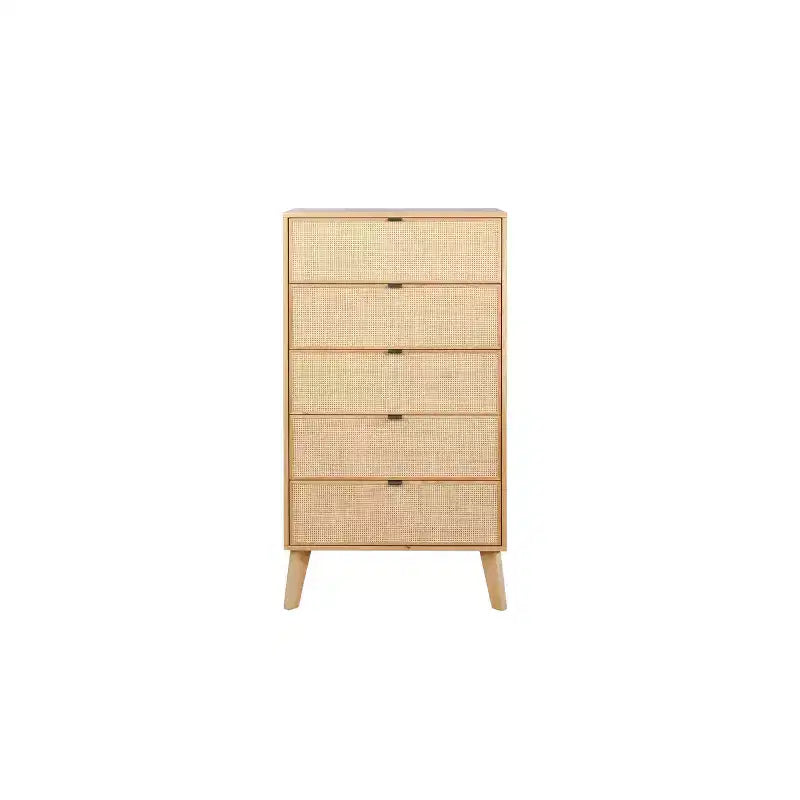 Cassettiera a 5 cassetti in legno e rattan stile bohémien colore naturale Chancery - Powell