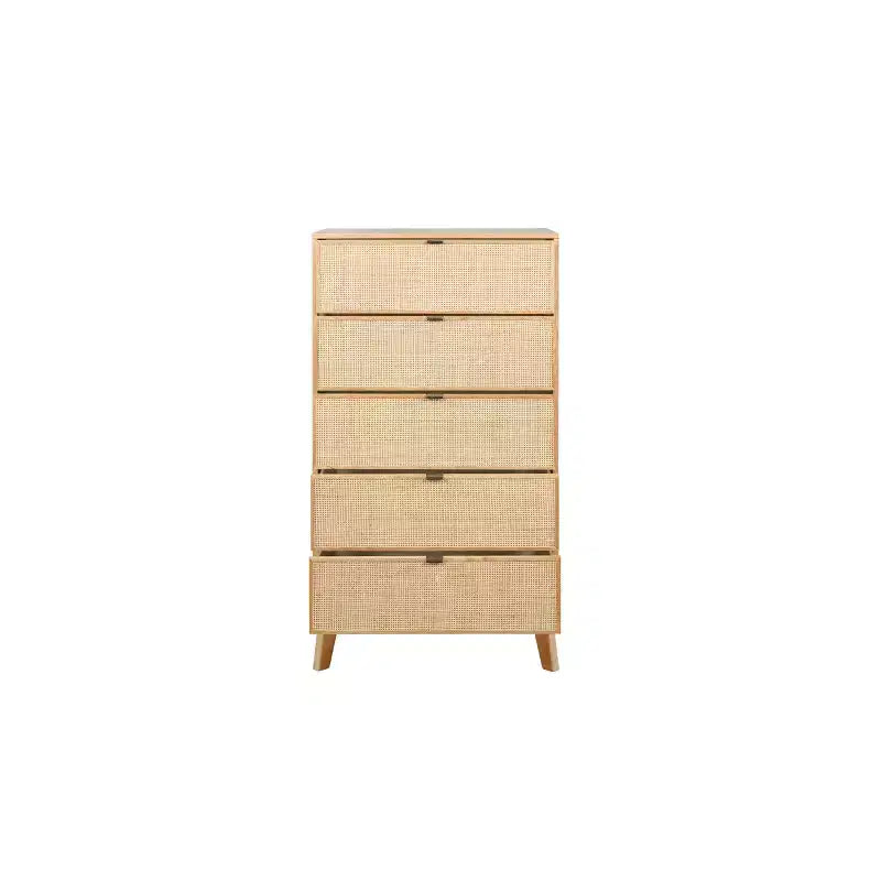 Cassettiera a 5 cassetti in legno e rattan stile bohémien colore naturale Chancery - Powell