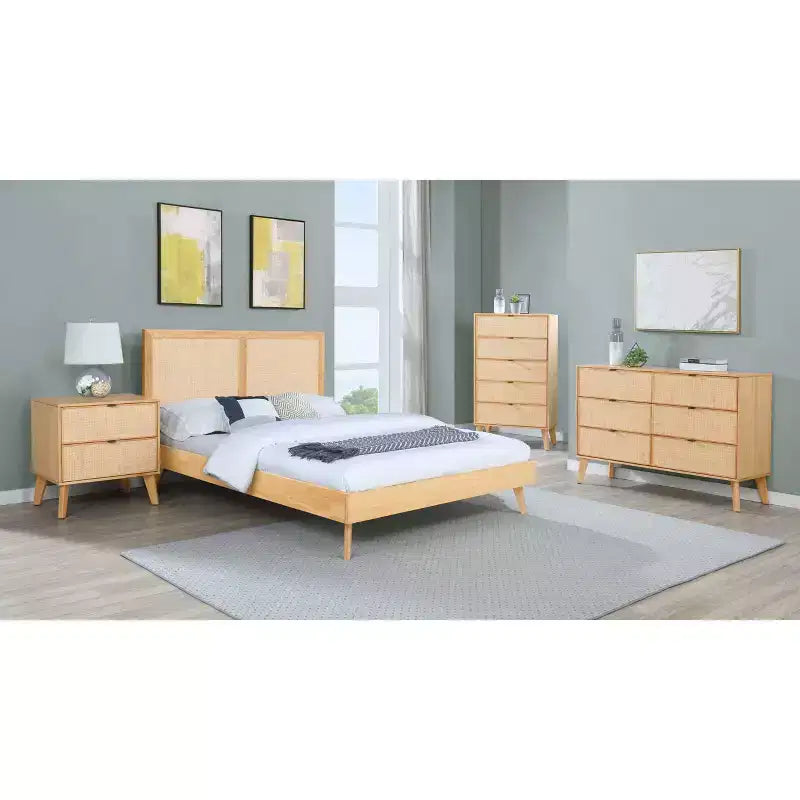 Cassettiera a 5 cassetti in legno e rattan stile bohémien colore naturale Chancery - Powell