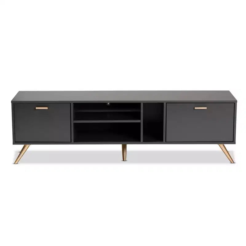 Kelson Mobile TV in Legno per TV fino a 55" Grigio Scuro/Oro - Baxton Studio: Consolle Moderna con Contenitore