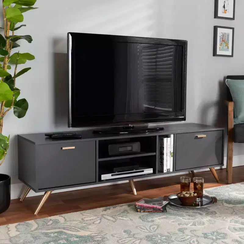 Kelson Mobile TV in Legno per TV fino a 55" Grigio Scuro/Oro - Baxton Studio: Consolle Moderna con Contenitore