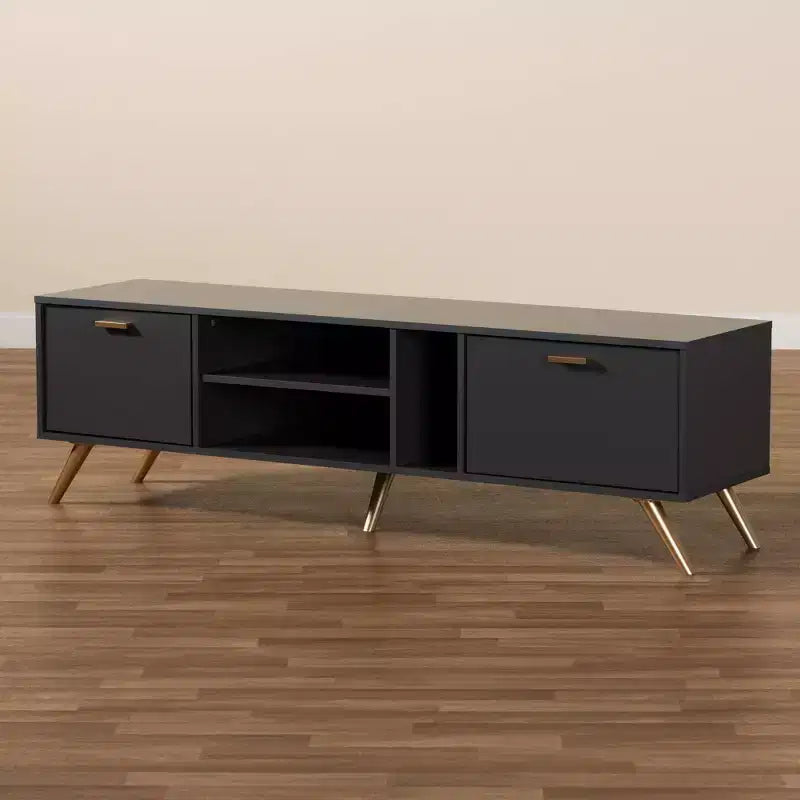 Kelson Mobile TV in Legno per TV fino a 55" Grigio Scuro/Oro - Baxton Studio: Consolle Moderna con Contenitore