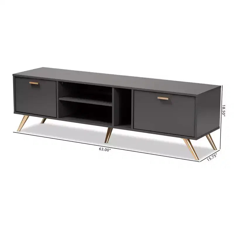 Kelson Mobile TV in Legno per TV fino a 55" Grigio Scuro/Oro - Baxton Studio: Consolle Moderna con Contenitore