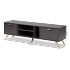 Kelson Mobile TV in Legno per TV fino a 55" Grigio Scuro/Oro - Baxton Studio: Consolle Moderna con Contenitore