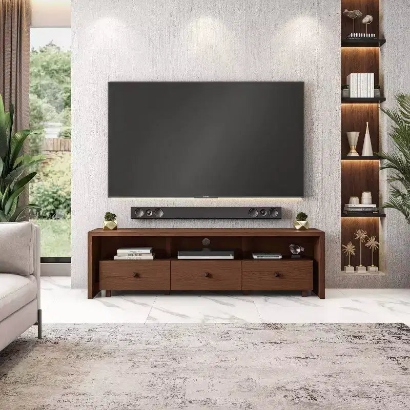 Mobile TV Techni Mobili per TV fino a 70" Marrone - Hickory: Consolle Moderna con Ripiani, Finitura Opaca