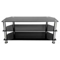 Glass Shelves TV Stand for TVs up to 55" - Silver/Black: Chrome Legs, Corner Fit, Open Design