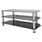 Mobile TV con ripiani in vetro per TV fino a 55" - Argento/Nero: Gambe cromate, Adatto per angolo, Design aperto