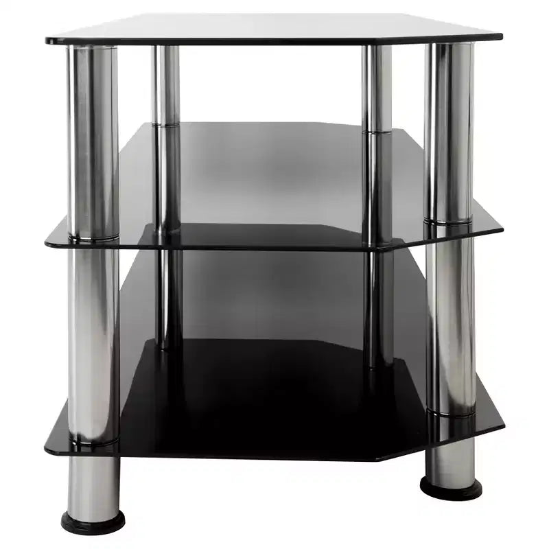 Mobile TV con ripiani in vetro per TV fino a 55" - Argento/Nero: Gambe cromate, Adatto per angolo, Design aperto
