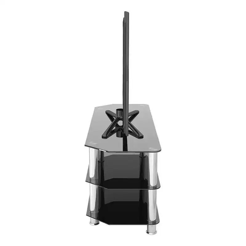 Mobile TV con ripiani in vetro per TV fino a 55" - Argento/Nero: Gambe cromate, Adatto per angolo, Design aperto